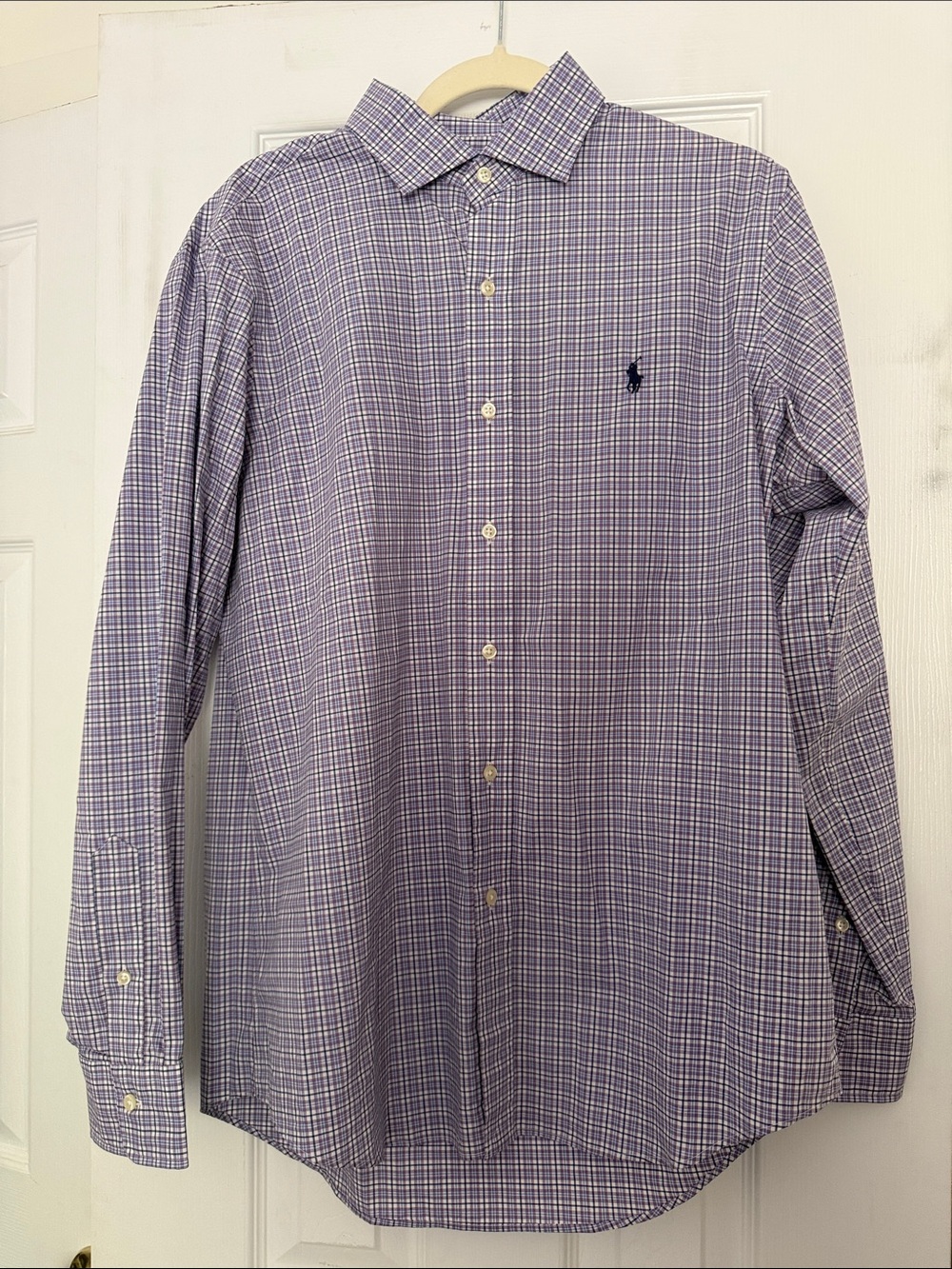 Ralph Lauren Purple & White Checked Button-Down Dress Shirt